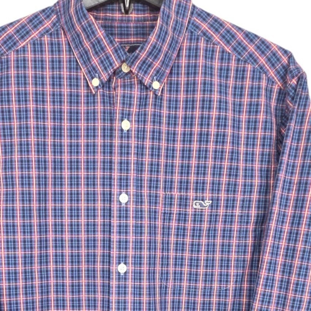 Vineyard Vines Button Down Shirt Mens Large Blue Red Plaid Long‎ Sleeve Casual